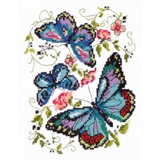 Blue Butterflies - Goedkoop borduurpakket met telpatroon 