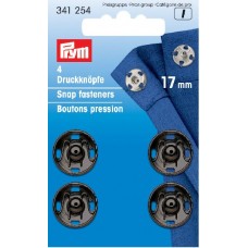 Drukknopen vernaaibaar zwart 17mm - 4 stuks