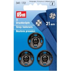 Drukknopen vernaaibaar zwart 21mm - 3 stuks