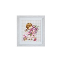 Goedkoop borduurpakket met telpatroon - Meisje met bloemen OP=OP
