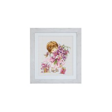 Goedkoop borduurpakket met telpatroon - Meisje met bloemen OP=OP