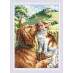 Borduurpakket met telpatroon - Hond met kat