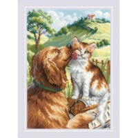Borduurpakket met telpatroon - Hond met kat