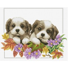 2 Puppies - Voorbedrukt borduurpakket 