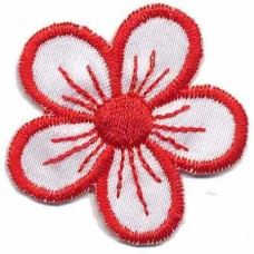 Applicatie Bloem Rood wit- Vernaaibare kledingapplicatie