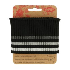 Boordstof Ribbel Grof Grijs/Zwart 1,10m - Voor boord en manchetten