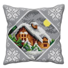 Kussenpakket Winterhuis - Voorbedrukt borduurkussen incl garen