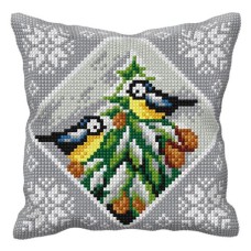 Kussenpakket Wintervogeltjes - Voorbedrukt borduurkussen incl garen