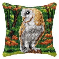 Kussenpakket Witte Uil - Voorbedrukt borduurkussen incl garen 