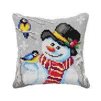 Kussenpakket Sneeuwpop - Voorbedrukt borduurkussen incl garen