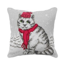 Kussenpakket Kat met muts - Voorbedrukt borduurkussen incl garen