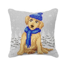 Kussenpakket Hond met muts - Voorbedrukt borduurkussen incl garen