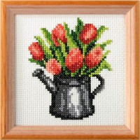 EENVOUDIG: Voorbedrukt borduurpakket - Gieter met tulpen 