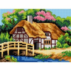 Voorbedrukt borduurpakket - Huis met bruggetje