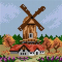 Borduren zonder tellen - Bedrukt canvas: Molen Herfst