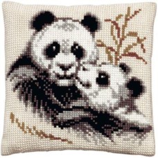 AANBIEDING:  Borduurpakket - Kussenpakket Panda met jong