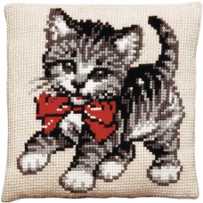 Borduurpakket - Kussenpakket Poes met strik