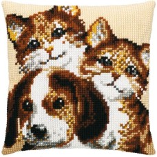 Borduurpakket - Kussenpakket Hond met poesjes