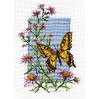 Borduurpakket Butterfly with flower II - LAATSTE EXEMPLAAR OP=OP
