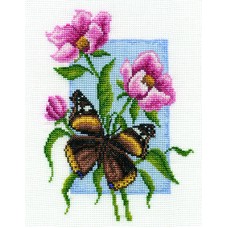 Borduurpakket Butterfly with flower- LAATSTE EXEMPLAAR OP=OP