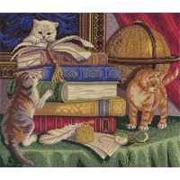 Borduurpakket Kittens with books - Compleet met telpatroon