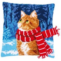 Borduurpakket Kussenpakket - Voorbedrukt pakket Kat met sjaal