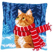 Borduurpakket Kussenpakket - Voorbedrukt pakket Kat met sjaal
