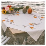 Borduurpakket Tafelkleed - Bedrukt borduurkleed Roodborstjes